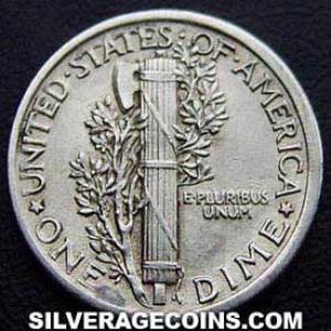1916 United States "Mercury Dime" Silver 10 Cents (Reverse)