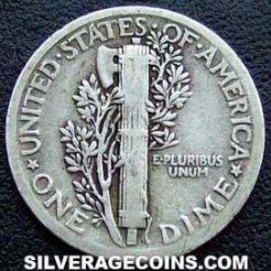 1918 United States "Mercury Dime" Silver 10 Cents (Reverse)