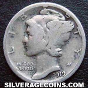 1919 S United States "Mercury Dime" Silver 10 Cents (Obverse)