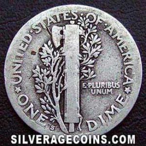1920 S United States "Mercury Dime" Silver 10 Cents (Reverse)