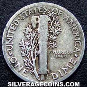 1924 United States "Mercury Dime" Silver 10 Cents (Reverse)
