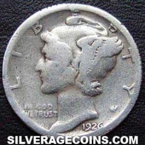 1926 S United States "Mercury Dime" Silver 10 Cents (Obverse)