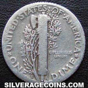 1926 S United States "Mercury Dime" Silver 10 Cents (Reverse)