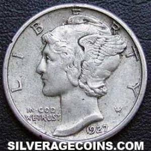 1927 United States "Mercury Dime" Silver 10 Cents (Obverse)