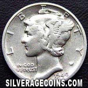 1940 D United States "Mercury Dime" Silver 10 Cents (Obverse)