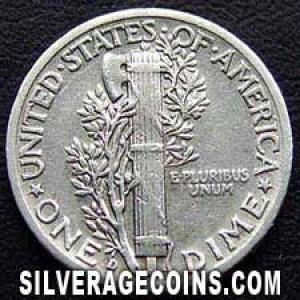 1940 D United States "Mercury Dime" Silver 10 Cents (Reverse)