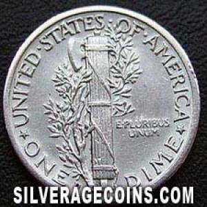 1941 D United States "Mercury Dime" Silver 10 Cents (Reverse)