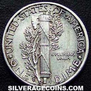 1943 D United States "Mercury Dime" Silver 10 Cents (Reverse)