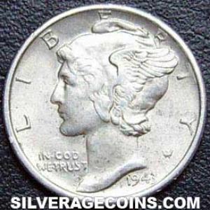 1943 S United States "Mercury Dime" Silver 10 Cents (Obverse)