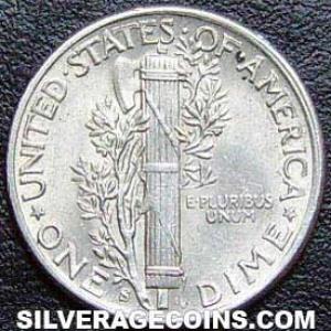 1943 S United States "Mercury Dime" Silver 10 Cents (Reverse)