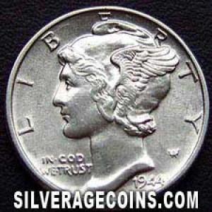 10 Centavos de Plata "Mercury Dime" Estadounidenses 1944 (Anverso)