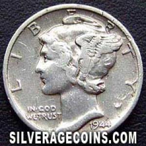 1944 D United States "Mercury Dime" Silver 10 Cents (Obverse)