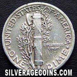 1944 D United States "Mercury Dime" Silver 10 Cents (Reverse)