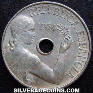1934 Civil War Spanish 25 Cents (Republic) (Obverse)