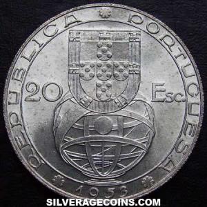 1953 Portuguese Silver 20 Escudos (Financial Reform) (Obverse)