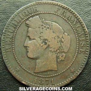 1871 A French Bronze 10 Centimes (Obverse)