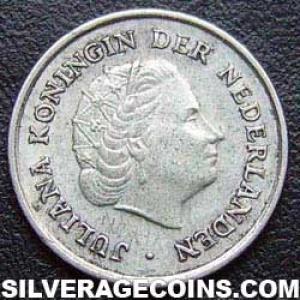 1960 Juliana Netherlands Antillean Silver Tenth Guilder (Obverse)