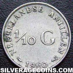 1960 Juliana Netherlands Antillean Silver Tenth Guilder (Reverse)