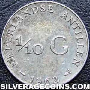 1962 Juliana Netherlands Antillean Silver Tenth Guilder (Reverse)