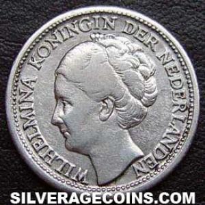 1944 D Wilhelmina I Curaçao Silver Quarter Guilder (Obverse)