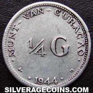1944 D Wilhelmina I Curaçao Silver Quarter Guilder (Reverse)