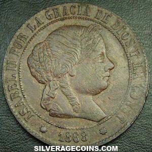 1868 OM 8p Isabella II Spanish 5 Cents (Obverse)