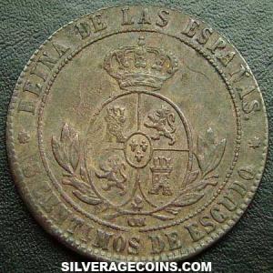 1868 OM 8p Isabella II Spanish 5 Cents (Reverse)