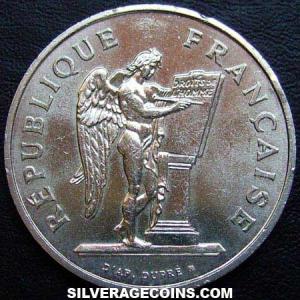 1989 French Silver 100 New Francs (human rights) (Obverse)