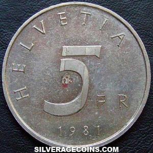 1981 Proof Swiss 5 Francs (Stans Convention) (Obverse)
