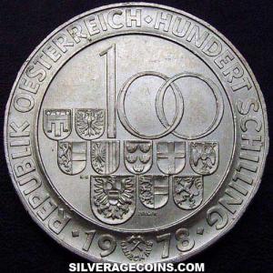 1978 Austrian Silver 100 Schillings (Arlberg Tunnel) (Obverse)