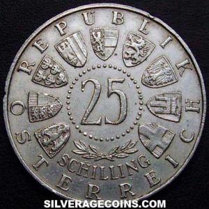 1956 Austrian Silver 25 Schillings (Wolfgang Amadeus Mozart) (Obverse)