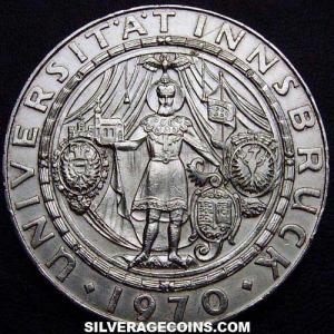 1970 Austrian Silver 50 Schillings (Innsbruck University) (Reverse)