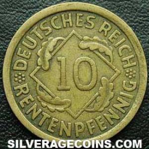1924 J German Weimar Republic 10 Rentenpfennig (Reverse)