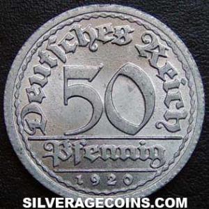 1920 J German Weimar Republic 50 Pfennig (Reverse)
