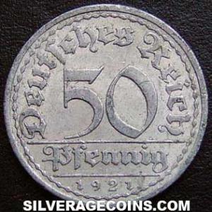 1921 A German Weimar Republic 50 Pfennig (Reverse)