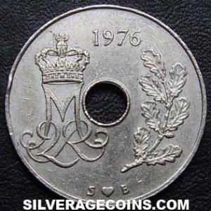 1976 (h) S B Margrethe II Danish 25 Øre (Obverse)