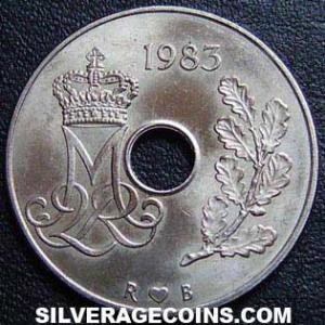 1983 (h) R B Margrethe II Danish 25 Øre (Obverse)
