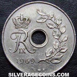 1969 (h) C S Frederik IX Danish 25 Øre (Obverse)