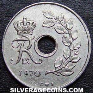1970 (h) C S Frederik IX Danish 25 Øre (Obverse)