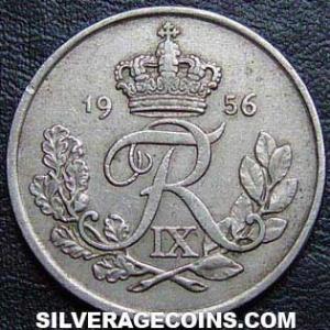 1956 (h) C S Frederik IX Danish 25 Øre (Obverse)