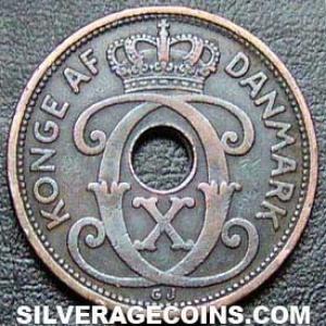 1927 (h) HCN GJ Christian X Danish Bronze 2 Øre (Obverse)