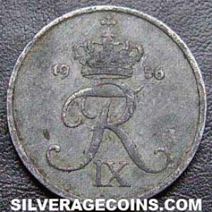 1956 (h) C S Frederik IX Danish 2 Øre (Obverse)