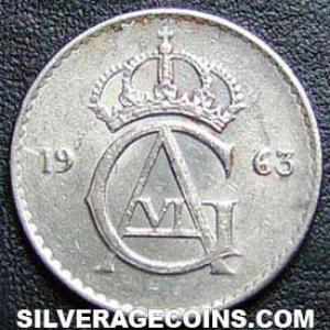 1963 U Gustaf VI Swedish 25 Öre (Obverse)