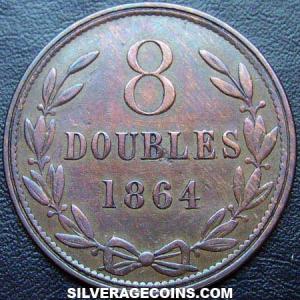 1864 Guernsey Bronze 8 Doubles (Reverse)