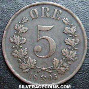 1896 Oscar II Norwegian Bronze 5 Øre (Reverse)