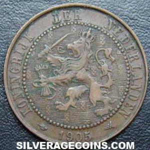 1905 Wilhelmina I Dutch Bronze 2 and a Half Cents (Obverse)