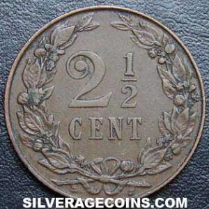 1905 Wilhelmina I Dutch Bronze 2 and a Half Cents (Reverse)