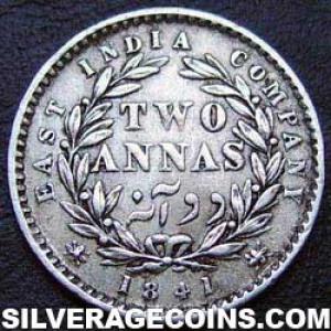 1841 (c) Victoria East India Company Silver 2 Annas (Reverse)