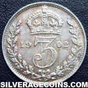 3 Peniques de Plata Británicos de Eduardo VII 1902 (Reverso)