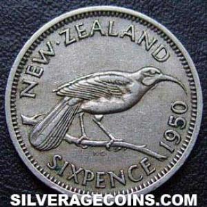 1950 George VI New Zealander Sixpence (Reverse)
